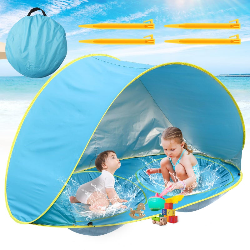 QTREE intelligence Baby Beach Tent-2 Pools Pop Up UPF 50+ Sunshade with Carry Bag, Portable for Travel,Beach,Camping,Indoor - Image 1