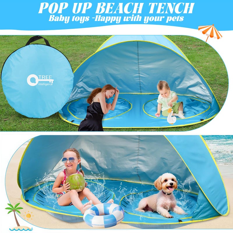 QTREE intelligence Baby Beach Tent-2 Pools Pop Up UPF 50+ Sunshade with Carry Bag, Portable for Travel,Beach,Camping,Indoor - Image 5
