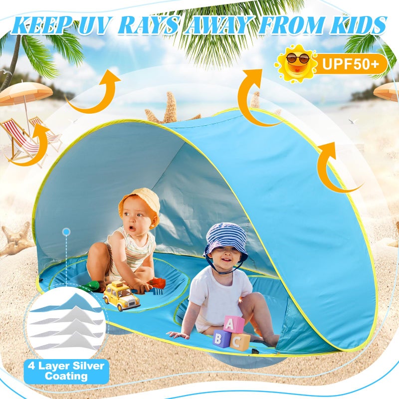 QTREE intelligence Baby Beach Tent-2 Pools Pop Up UPF 50+ Sunshade with Carry Bag, Portable for Travel,Beach,Camping,Indoor - Image 2