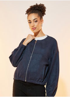 Suede Look Front Zip Regular Fit Jacket