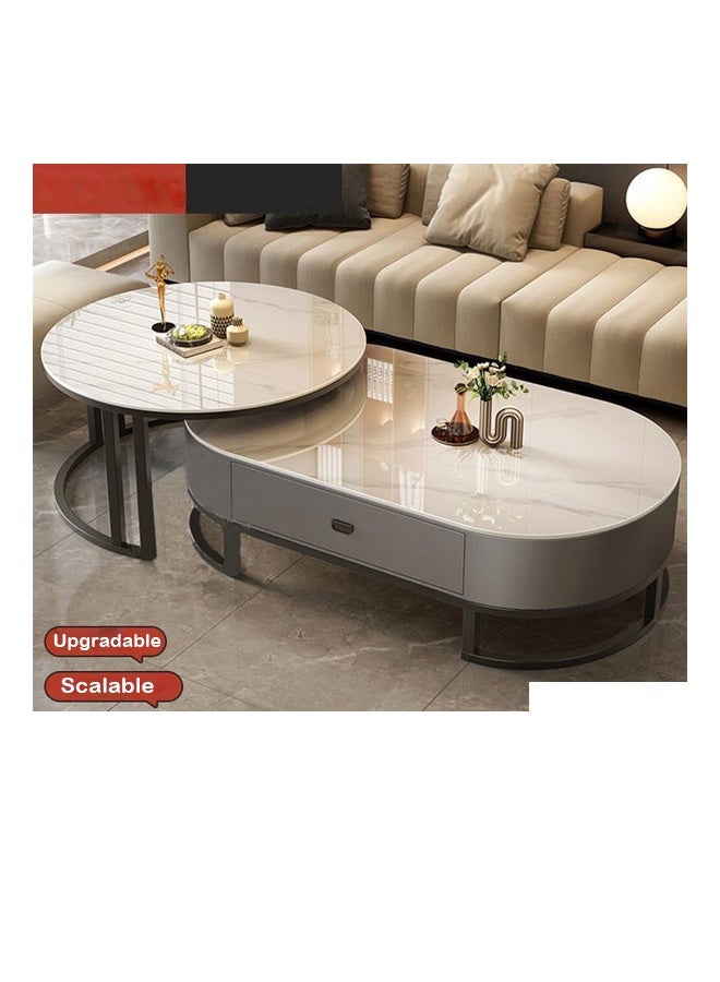 keke Modern Coffee Table Sofa Side Table End Table Snack Table Fashion Design for Living Room Bedroom Office 100CM White+Grey - Image 4