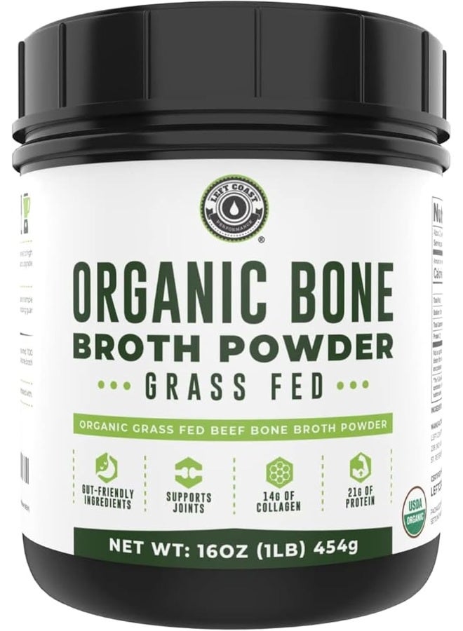 Left Coast Performance Organic Grass Fed Beef Bone Broth Protein Powder - 470Ml, 20 Servings. Unflavoured, Pure. Keto Friendly Protein Powder. Paleo, Usda Certified Organic - Image 1