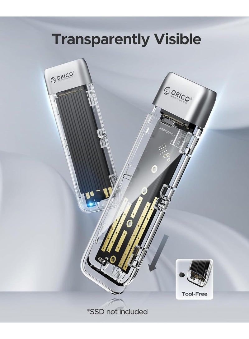 ORICO M.2 NVMe SATA SSD Case [Toolless], USB C to C 3.2 Gen 2 10Gbps NVMe PCIe, 6Gbps SATA/NGFF M2 Adapter, Supports UASP Trim for SSD M-Key/(B+M) Key 2230/2242/2260/2280-TXM2M - Image 4