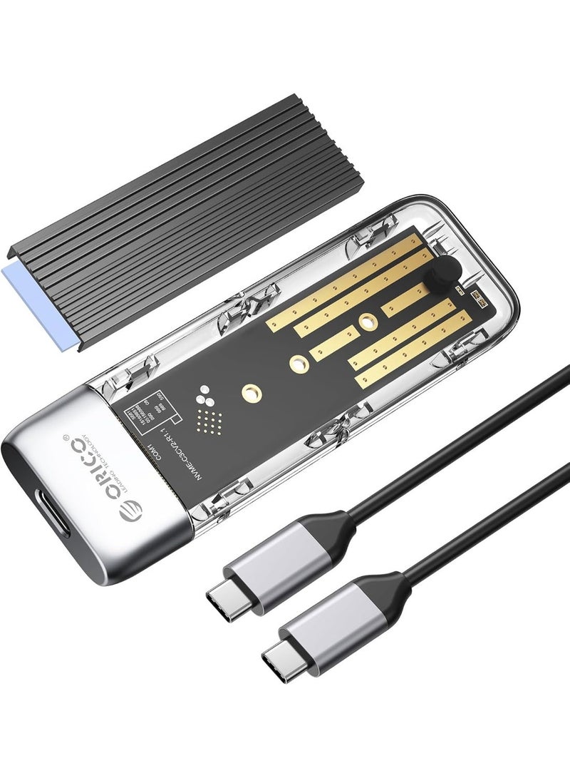 ORICO M.2 NVMe SATA SSD Case [Toolless], USB C to C 3.2 Gen 2 10Gbps NVMe PCIe, 6Gbps SATA/NGFF M2 Adapter, Supports UASP Trim for SSD M-Key/(B+M) Key 2230/2242/2260/2280-TXM2M - Image 1