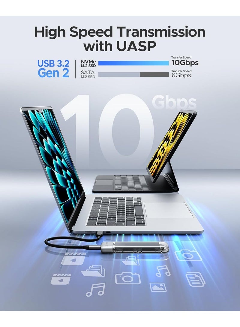 ORICO M.2 NVMe SATA SSD Case [Toolless], USB C to C 3.2 Gen 2 10Gbps NVMe PCIe, 6Gbps SATA/NGFF M2 Adapter, Supports UASP Trim for SSD M-Key/(B+M) Key 2230/2242/2260/2280-TXM2M - Image 3