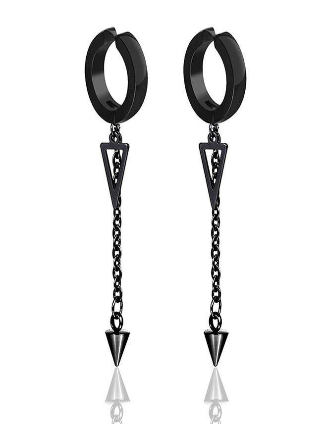 Fusamk Punk Rock Stainless Steel Triangle Ear Clip Earrings Spike Long Chain Dangle Earrings - Image 1