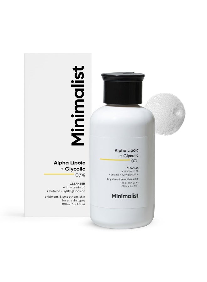 Minimalist 7% ALA & AHA Face Wash for Brightening, Exfoliating, Glow & Even Tone | With Vitamin B5 For Hydration & Glycolic Acid For Exfoliation | 3.4 Fl Oz / 100 ml - Image 1