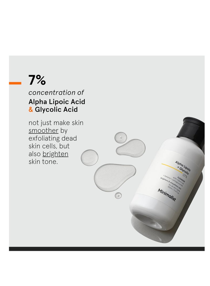 Minimalist 7% ALA & AHA Face Wash for Brightening, Exfoliating, Glow & Even Tone | With Vitamin B5 For Hydration & Glycolic Acid For Exfoliation | 3.4 Fl Oz / 100 ml - Image 3