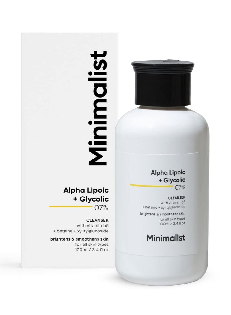 MINIMALIST Minimalist 7% ALA & AHA Face Wash for Brightening, Exfoliating, Glow & Even Tone | With Vitamin B5 For Hydration & Glycolic Acid For Exfoliation | 3.4 Fl Oz / 100 ml  - Image 1