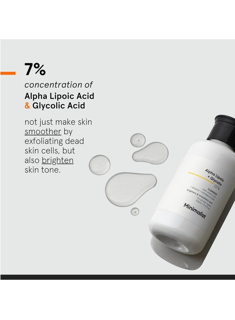 MINIMALIST Minimalist 7% ALA & AHA Face Wash for Brightening, Exfoliating, Glow & Even Tone | With Vitamin B5 For Hydration & Glycolic Acid For Exfoliation | 3.4 Fl Oz / 100 ml  - Image 4