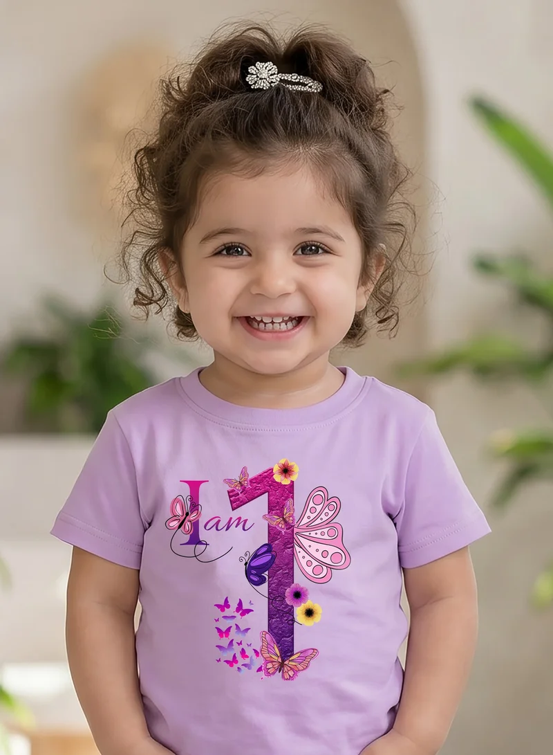 Funkaar Funkaar Birthday Girl, 1st Year Butterfly Birthday Graphic Print T-Shirt