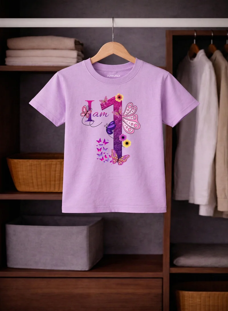 Funkaar Funkaar Birthday Girl, 1st Year Butterfly Birthday Graphic Print T-Shirt