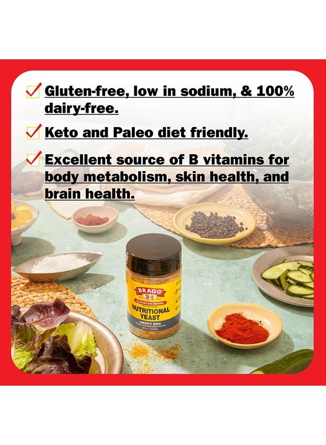 Bragg Premium Nutritional Yeast Seasoning - Vegan, Gluten Free – Good Source of Protein & Vitamins – Nutritious Savory Parmesan Cheese Substitute (Smoky BBQ, 3.0 Ounce (Pack of 1)) - Image 3