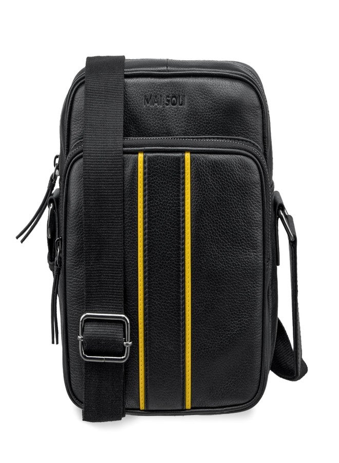 MAI SOLI Boston Double Zipped Genuine Leather Black Crossbody Bag - Image 1