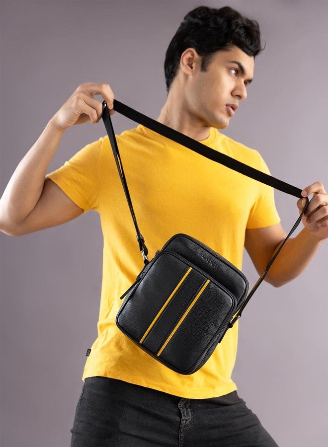 MAI SOLI Boston Double Zipped Genuine Leather Black Crossbody Bag - Image 5