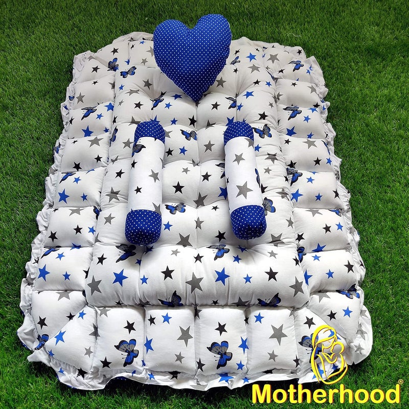 MOTHERHOOD MOTHERHOOD Rectangle Baby Tub Bed 3 pc Pillow Luxury Mattress Bed Sleeper Bedding Set coSleeper Safe Cotton Fabric with RFilled UltraSoft Comfortable for Newborn Blue - Image 4