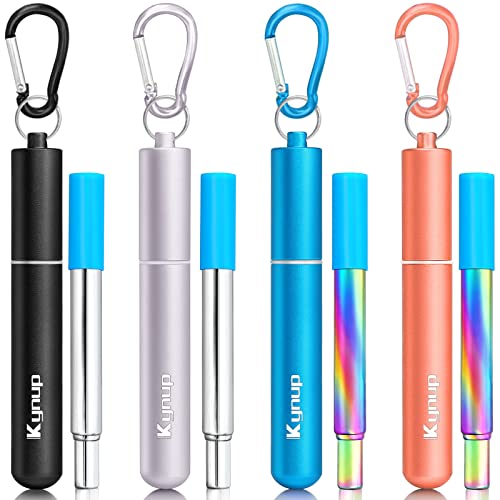 Kynup 4Packs Reusable Straws, Metal Straw with Silicon, Travel Drinking Straws with Case, Keychain, Cleaning Brushes, Silicon Pcs Perfect for Travel, Gifts (20 PCS) Blue-Black-Rose Gold-Silver - Image 1