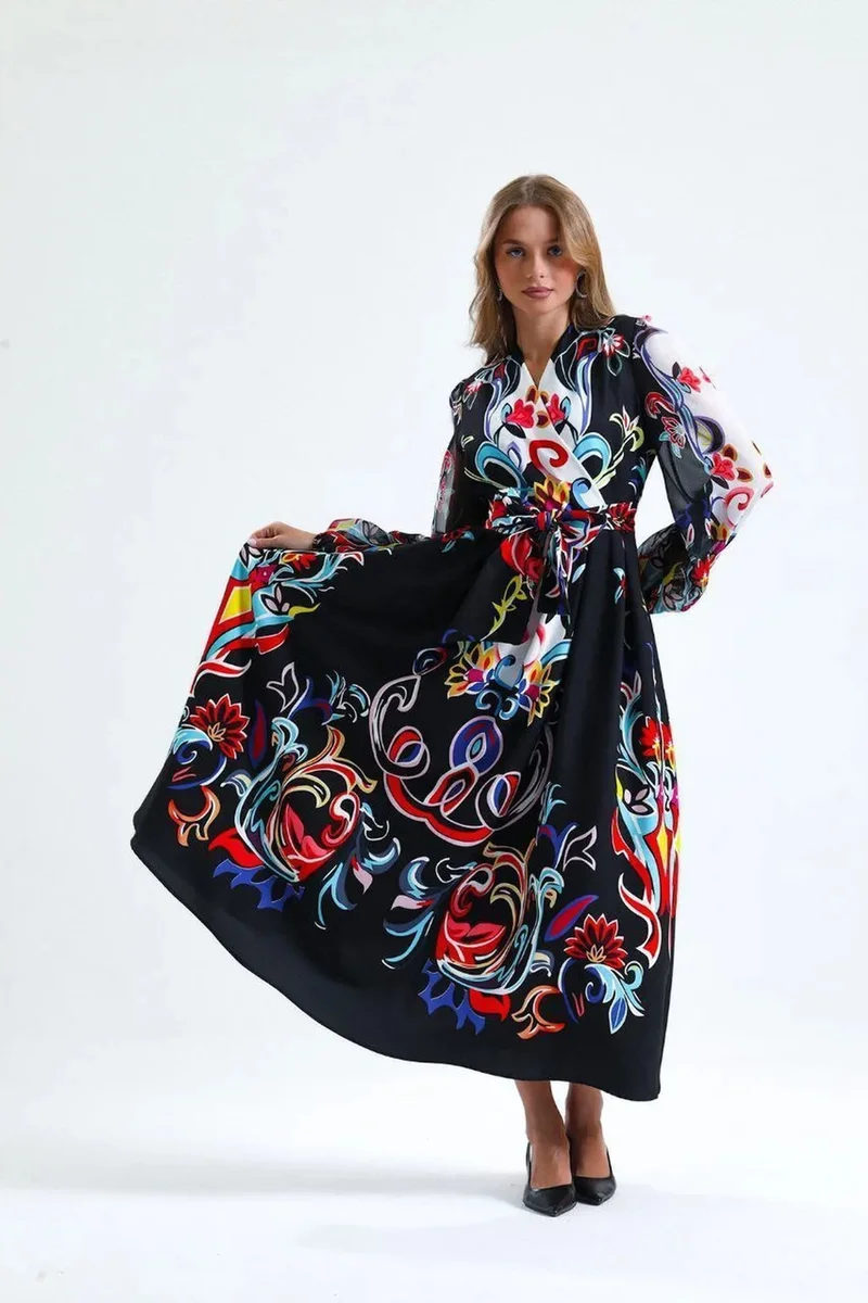 جينيفر Floral Print Maxi A-Line Dress