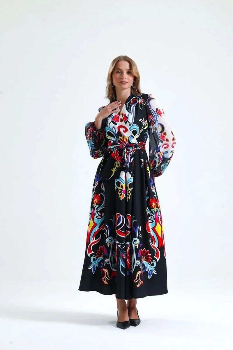 جينيفر Floral Print Maxi A-Line Dress