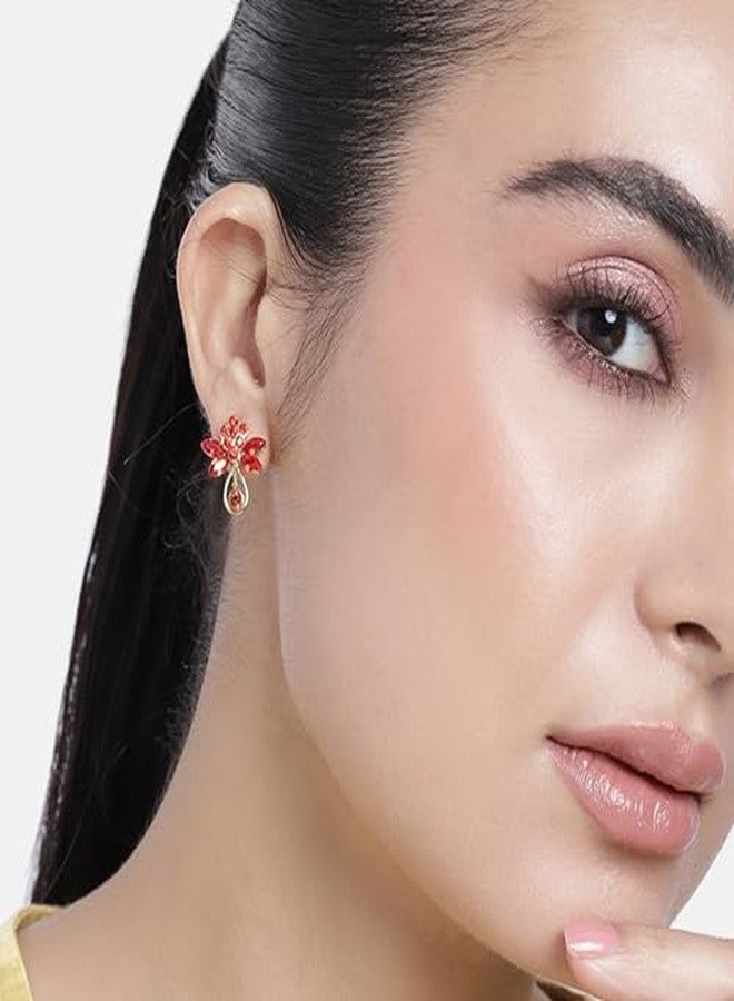 استيل أقراط إستيل جيهينا المرصعة بالزهور والفراشات، مطلية بالذهب الأحمر، مصنوعة من سبيكة الزنك، للنساء - Image 4