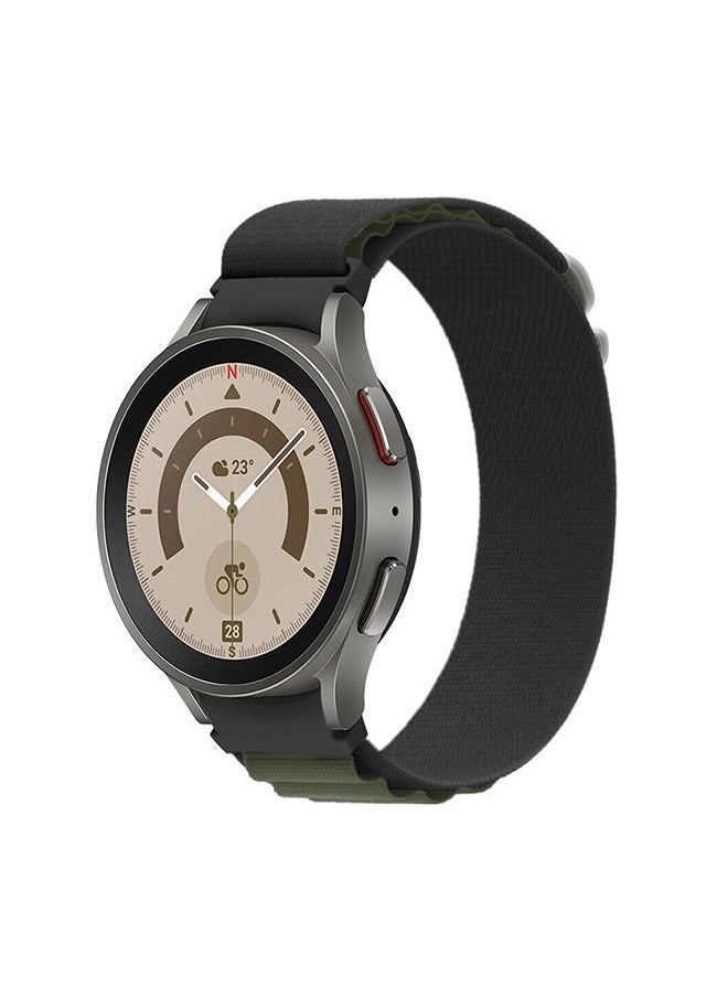 O Ozone حزام Alpine Loop لساعة Samsung Galaxy Watch 5 40 مم 44 مم/Galaxy Pro 5 45 مم/Galaxy Watch 4 40 مم 44 مم 20 مم حزام رياضي من النايلون مع خطاف معدني G سوار معصم بديل للنساء والرجال - أسود وأخضر  - Image 1