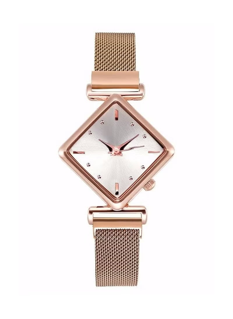 طقم هدايا ساعة نسائية مع سوار باللون الذهبي الوردي - Image 3