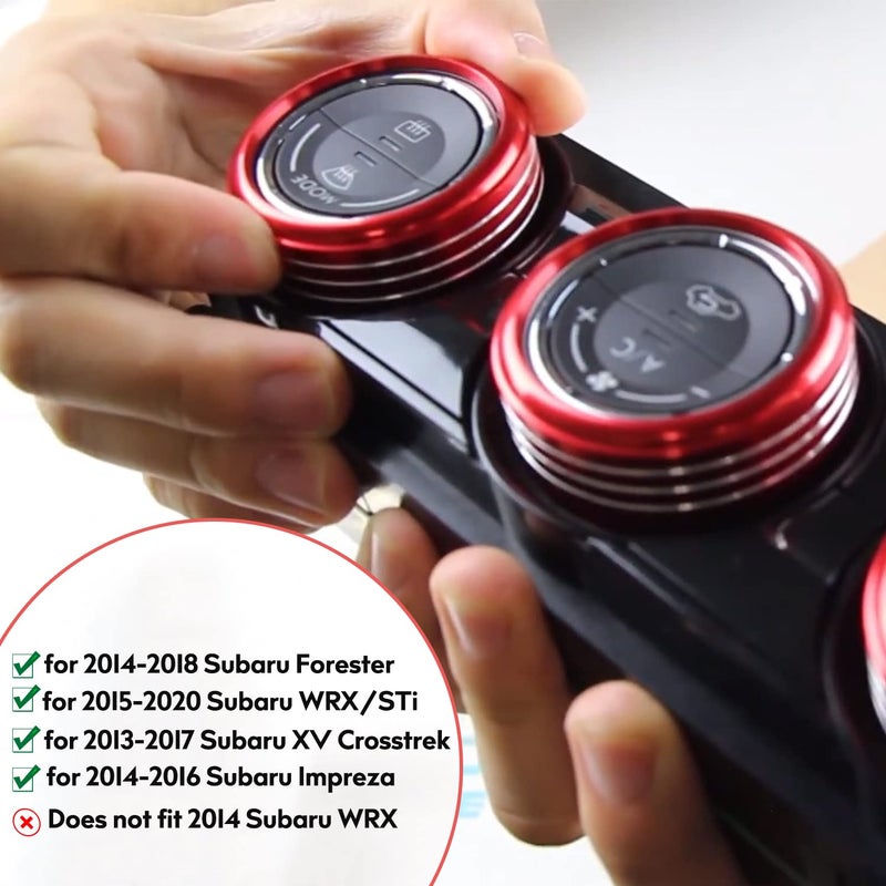 Bentolin for Subaru AC Knob Cover Accessory Center Console Switch Volume Temp Control Button Ring Trim Compatible with Forester 2014-2018, Crosstrek XV 2013-2017,Impreza 2014-2016,WRX/STi 2015-2020 (Red) - Image 2