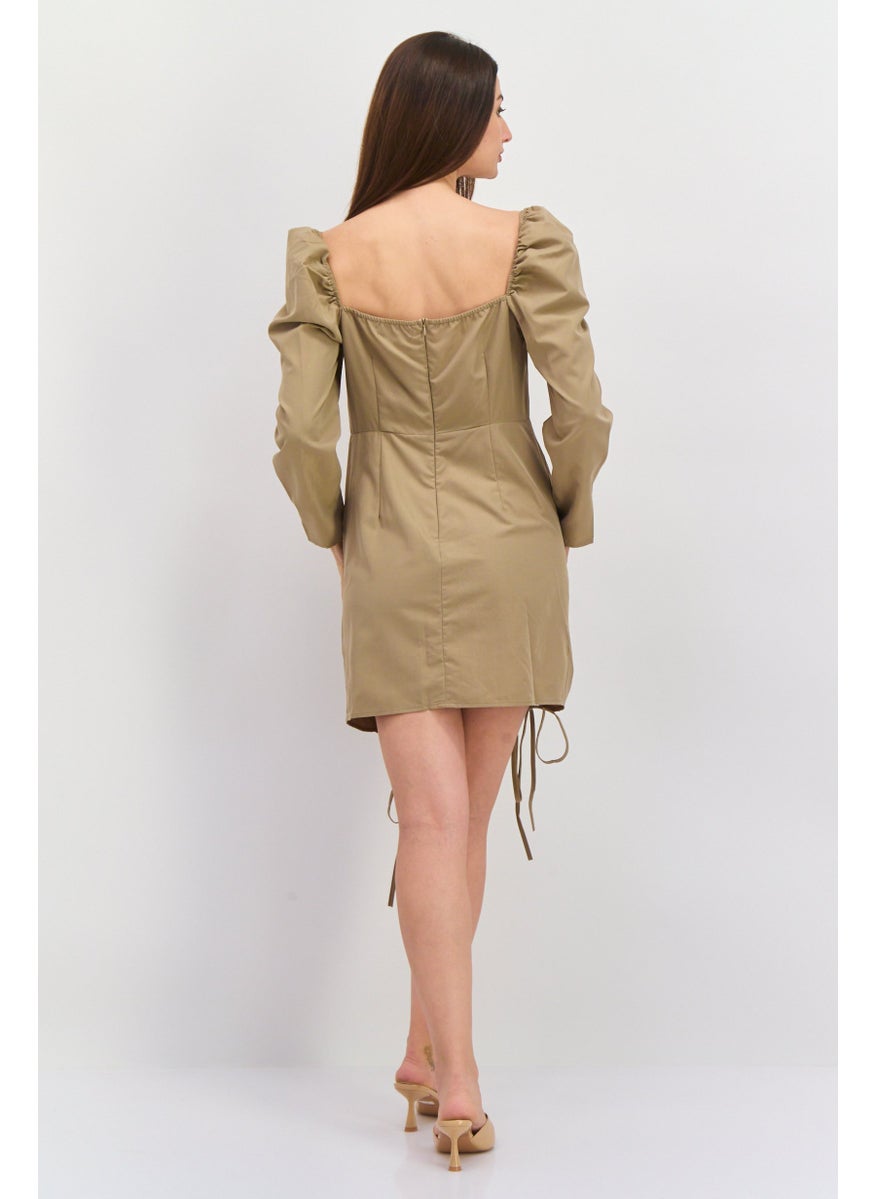 Missguided Women Petite Ruched Mini Dress, Khaki  - Image 4