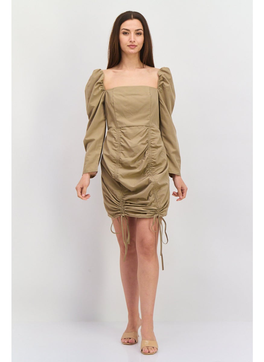Missguided Women Petite Ruched Mini Dress, Khaki  - Image 1
