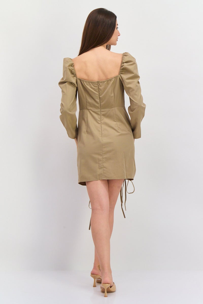 Missguided Women Petite Ruched Mini Dress, Khaki - Image 4