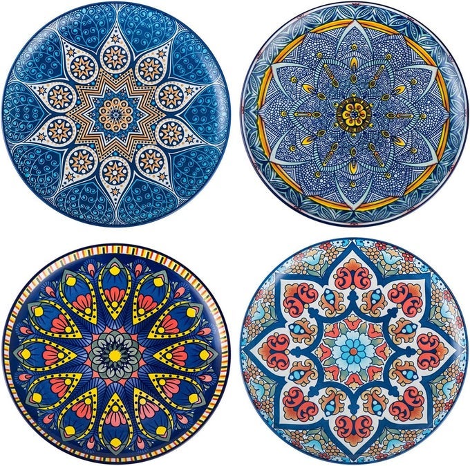CERAMIC DESSERT PLATES 825 INCH COLORFUL SALAD SERVING DISHES MICROWAVE DISHWASHER SAFE SET OF 4 MANDALA STYLE