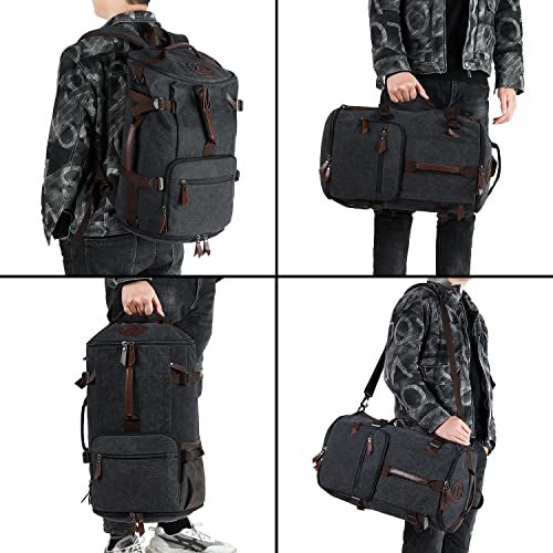 Kalesi Gym Duffle Bag Backpack 4-Way Vintage canvas with Shoes Compartment for travel Sport Hiking laptop (Vintage black) - Image 5