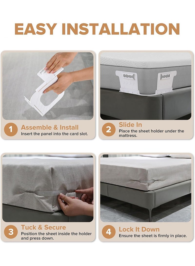 LENND Lock Bed Sheet Holders for Corners - Bed Sheet Holder Straps Fit for All Mattress Types, Fitted Sheet Holders Keep Sheets Firm & Tight, Easy Installation Sheet Clips, Stay (4pcs, White)  - Image 3