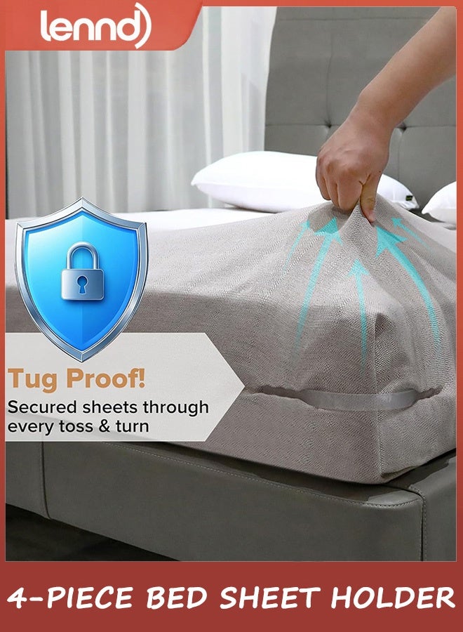 LENND Lock Bed Sheet Holders for Corners - Bed Sheet Holder Straps Fit for All Mattress Types, Fitted Sheet Holders Keep Sheets Firm & Tight, Easy Installation Sheet Clips, Stay (4pcs, White) - Image 4