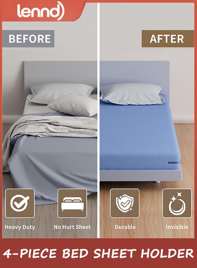 LENND Lock Bed Sheet Holders for Corners - Bed Sheet Holder Straps Fit for All Mattress Types, Fitted Sheet Holders Keep Sheets Firm & Tight, Easy Installation Sheet Clips, Stay (4pcs, White) - Image 2