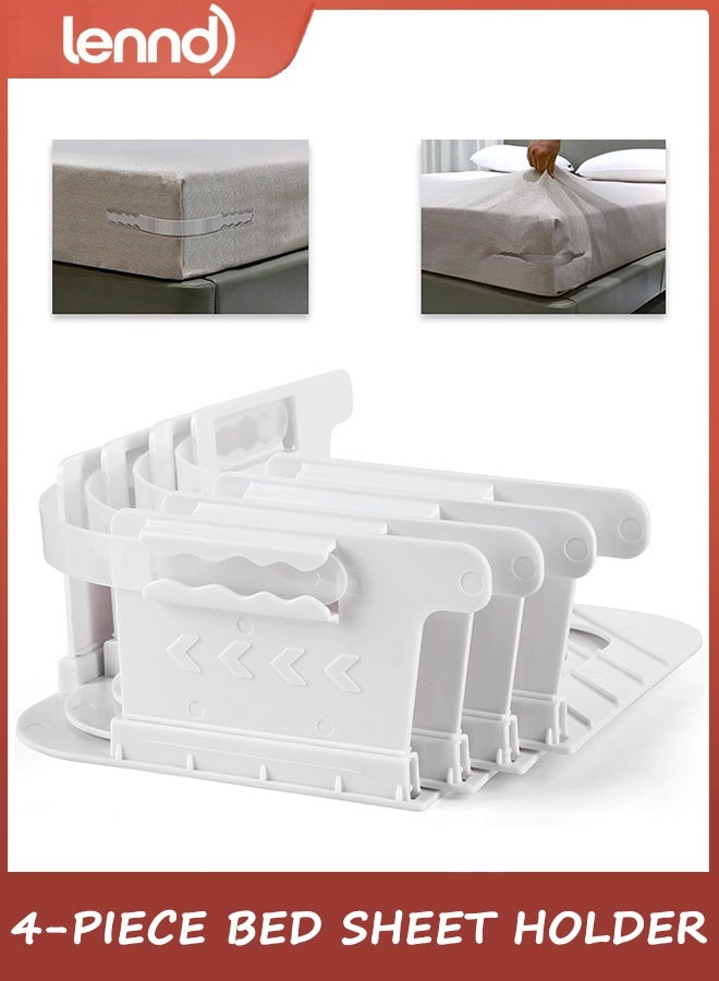 LENND Lock Bed Sheet Holders for Corners - Bed Sheet Holder Straps Fit for All Mattress Types, Fitted Sheet Holders Keep Sheets Firm & Tight, Easy Installation Sheet Clips, Stay (4pcs, White) - Image 1