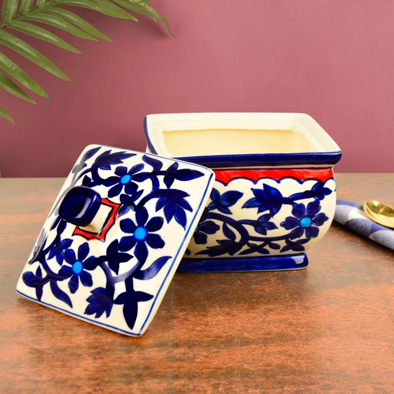 StyleMyWay دونغا سيرفنج مزخرفة يدويًا مع غطاء (1200 مل، رسم مغولي أزرق) | كسرولة | وعاء تقديم العشاء مع غطاء - Image 2