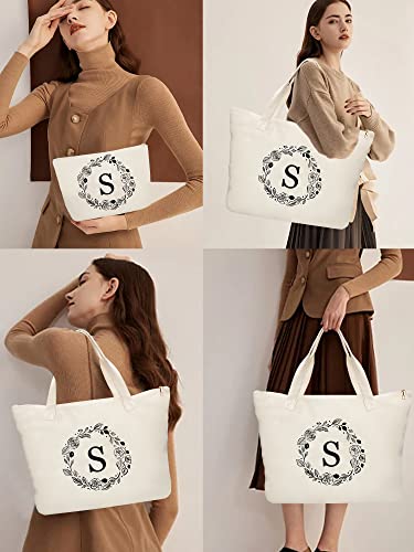 Binggemen Personalized Initial Canvas Tote Bag with Zipper, Present Bag with Inner Pocket & Make Up Bag, Great Gifts for Women, Mom, Teachers, Friends, Bridesmaids - Image 5