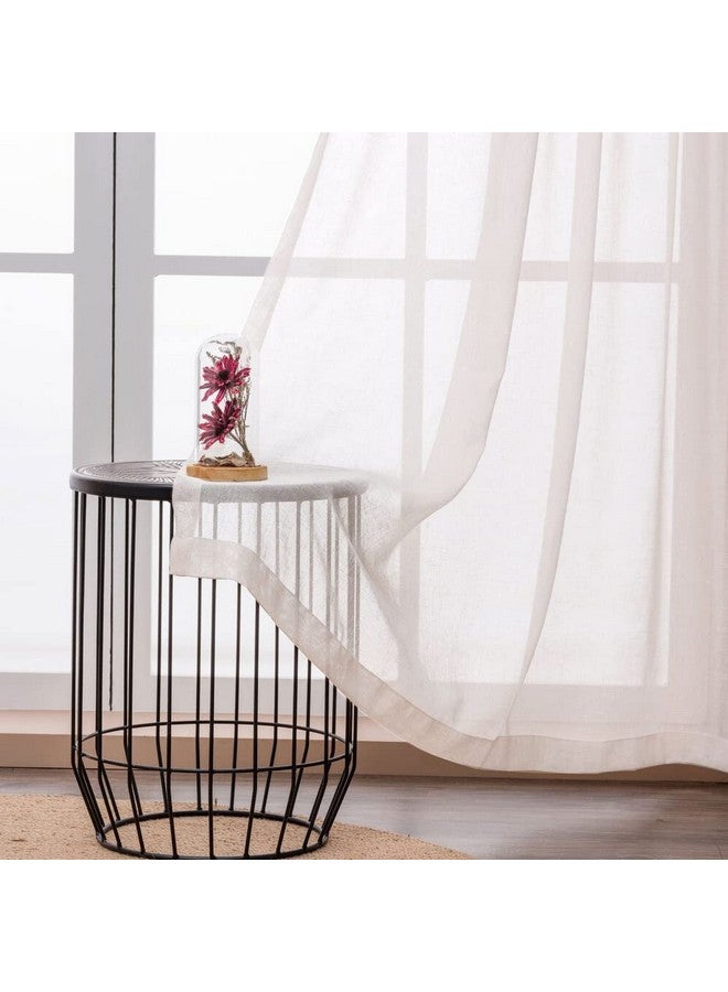 HOMEMONDE Long Door 8 Feet Faux Linen Curtains Transparent Sun Light Filtering Drapes Hangs with Rod Pocket for Living Room, Office, Bedroom, 96 Inches - White, 1 Piece - Image 2