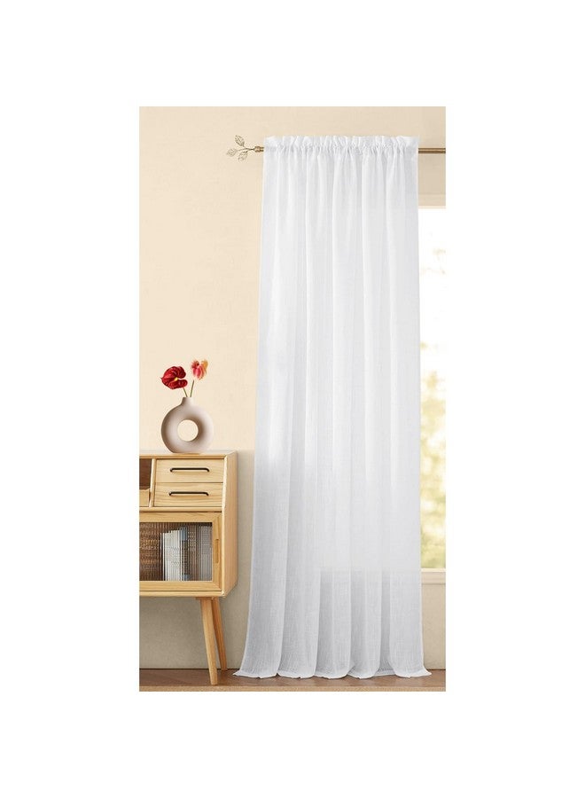 HOMEMONDE Long Door 8 Feet Faux Linen Curtains Transparent Sun Light Filtering Drapes Hangs with Rod Pocket for Living Room, Office, Bedroom, 96 Inches - White, 1 Piece - Image 1