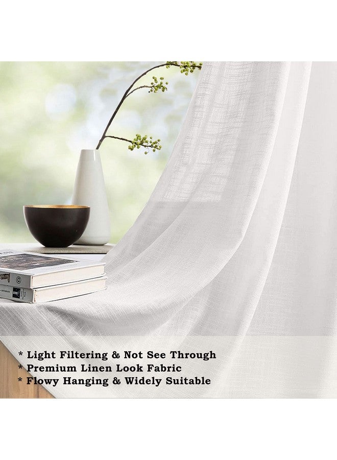 HOMEMONDE Long Door 8 Feet Faux Linen Curtains Transparent Sun Light Filtering Drapes Hangs with Rod Pocket for Living Room, Office, Bedroom, 96 Inches - White, 1 Piece - Image 4