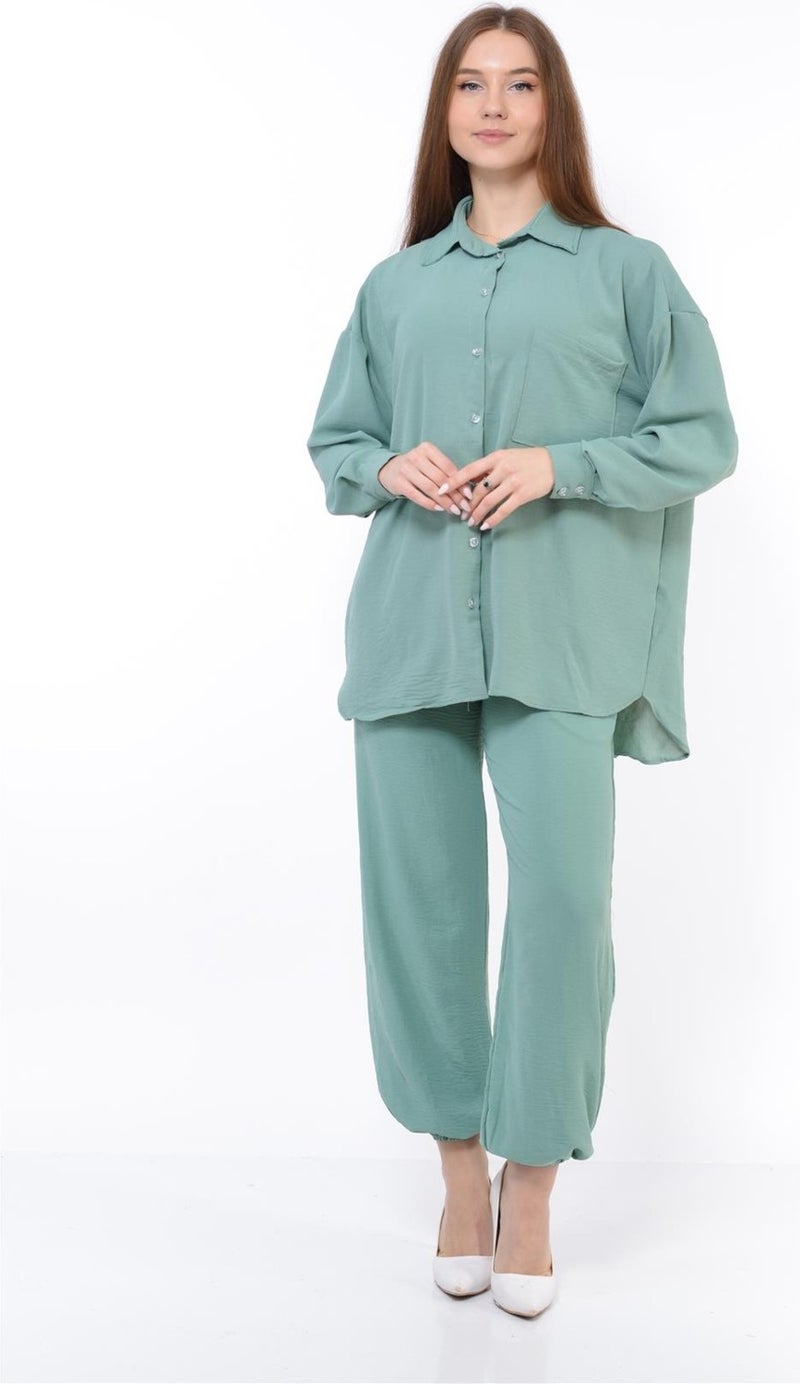 Nuseel Women Aerobin Shirt-Pants Bottom Top Two Piece Set Water Green - Image 2