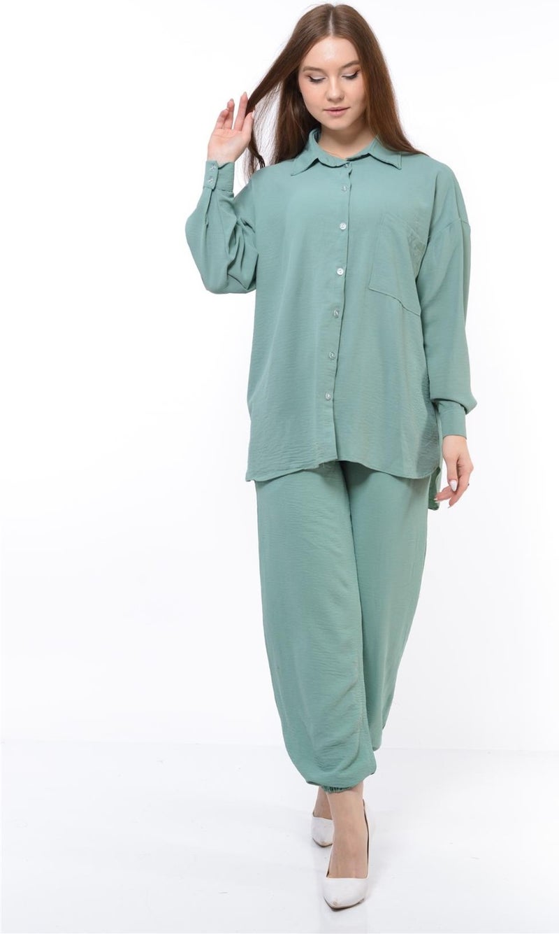 Nuseel Women Aerobin Shirt-Pants Bottom Top Two Piece Set Water Green - Image 4