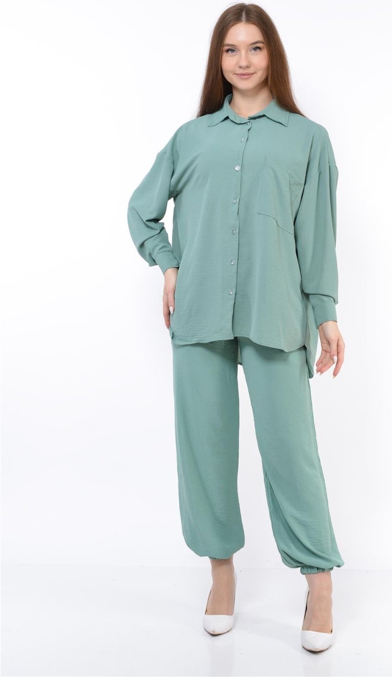 Nuseel Women Aerobin Shirt-Pants Bottom Top Two Piece Set Water Green - Image 3