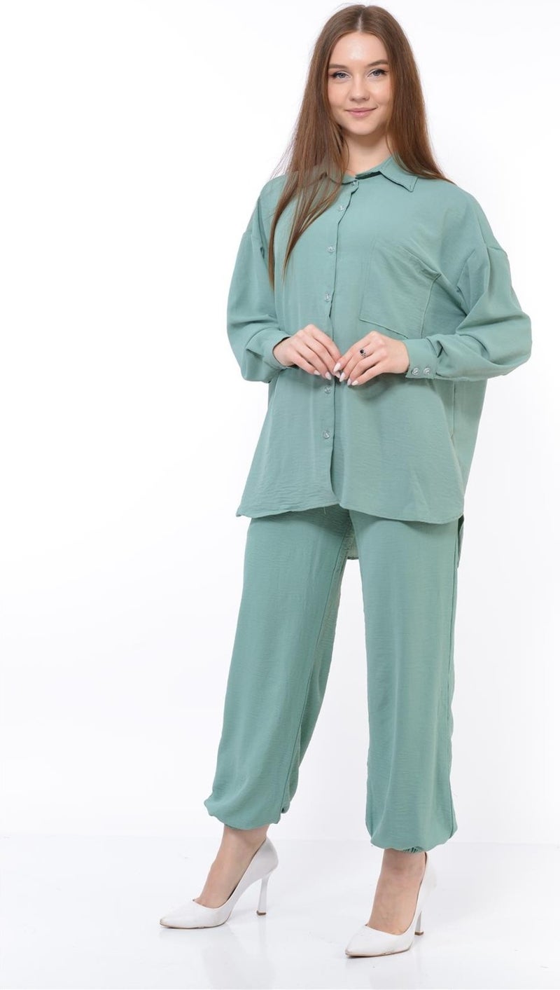 Nuseel Women Aerobin Shirt-Pants Bottom Top Two Piece Set Water Green - Image 1