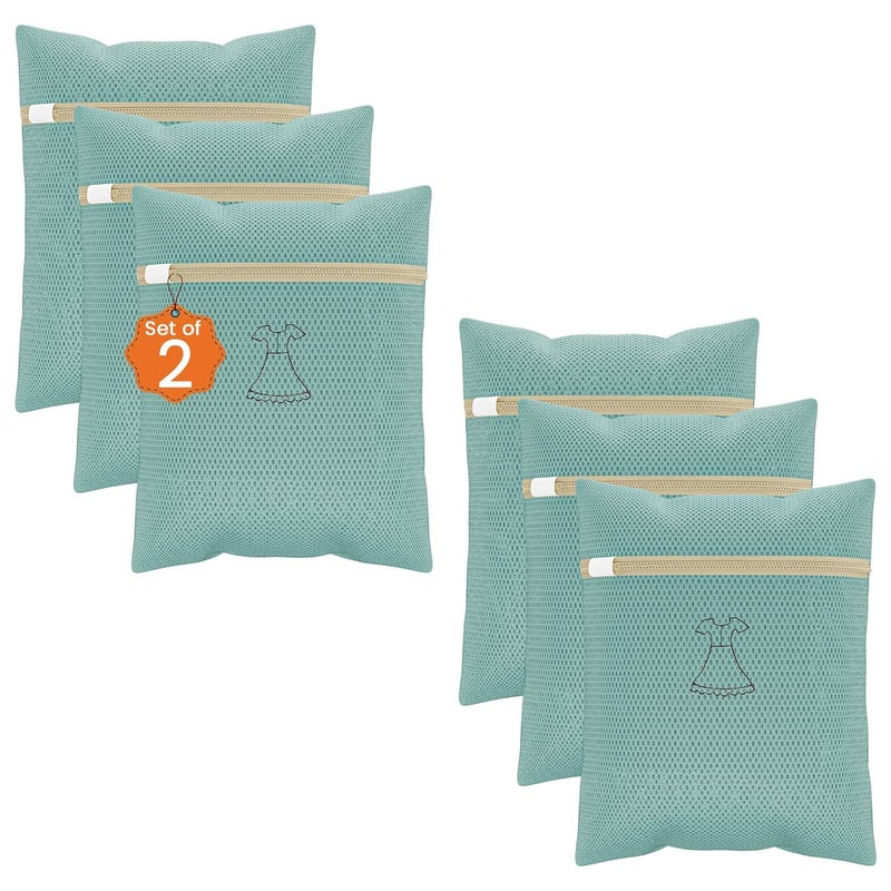 Kuber Industries Set of 6 Polyester Mesh Laundry Bag with Zip Reusable Washing Bags for Washing Machine Ideal for Delicate Fabrics Lingerie Shoes Protection YZ4GRN Green - Image 1