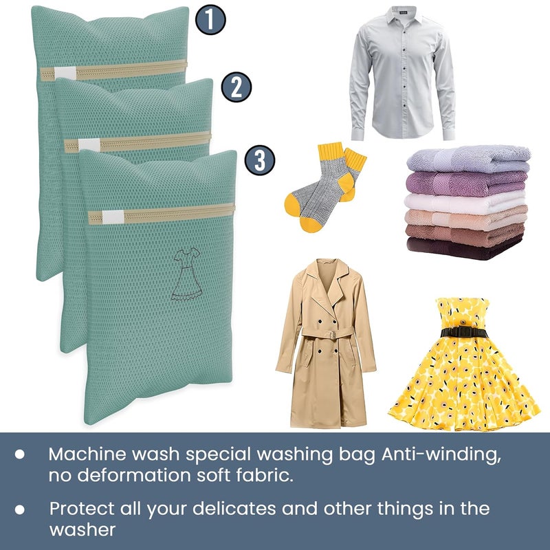 Kuber Industries Set of 6 Polyester Mesh Laundry Bag with Zip Reusable Washing Bags for Washing Machine Ideal for Delicate Fabrics Lingerie Shoes Protection YZ4GRN Green - Image 5