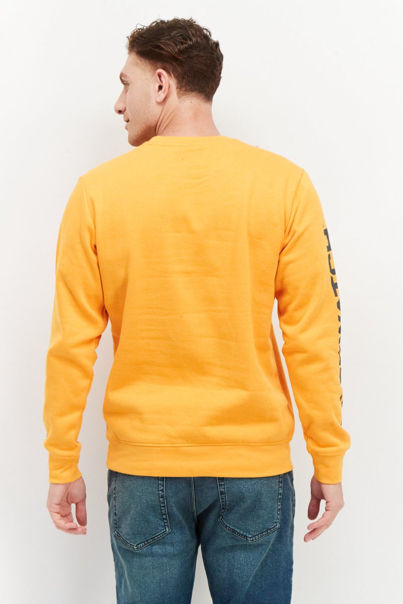 DIFUZED سويت شيرت رجالي بأكمام طويلة وياقة دائرية، طباعة جرافيك، مجموعة برتقالية - Image 3