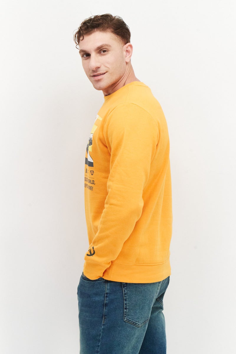 DIFUZED سويت شيرت رجالي بأكمام طويلة وياقة دائرية، طباعة جرافيك، مجموعة برتقالية - Image 4