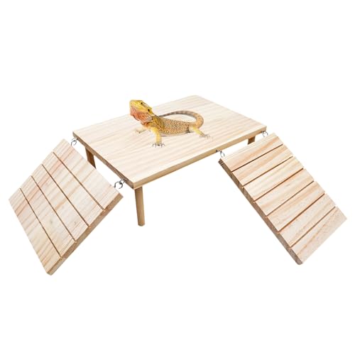 Oooct Bearded Dragon Basking Platform Wooden Reptile Cave Hideout with Climbing Ramp Aquariums Terrariums Accessories for Bearded Dragons Leopard Geckos Lizards Turtles Hamsters - Image 1